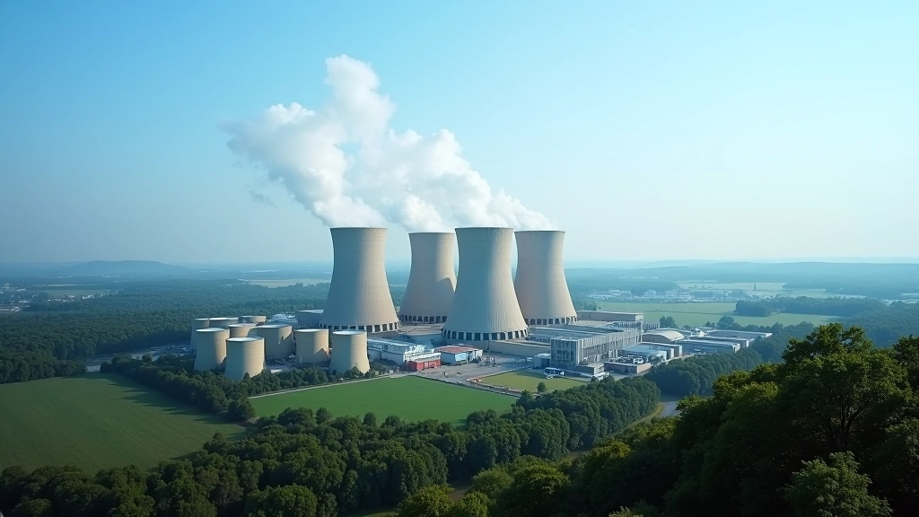 Vzdušný pohled na jadernou elektrárnu Dukovany s chladicími věžemi