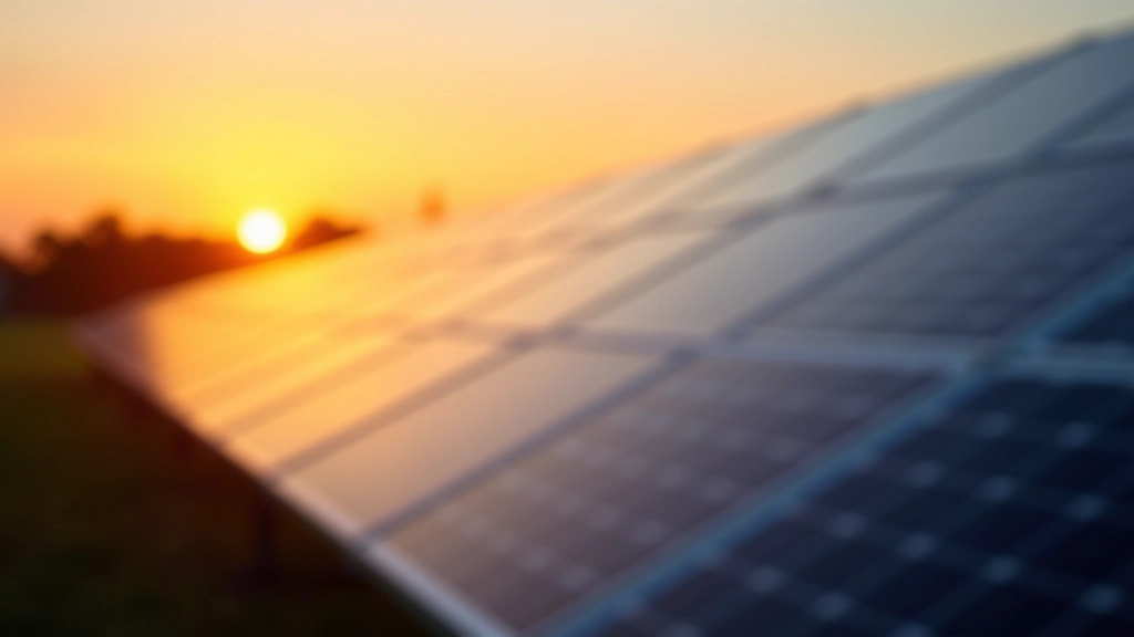 Moderní solární elektrárna se slunečními panely při západu slunce, budoucnost energie
