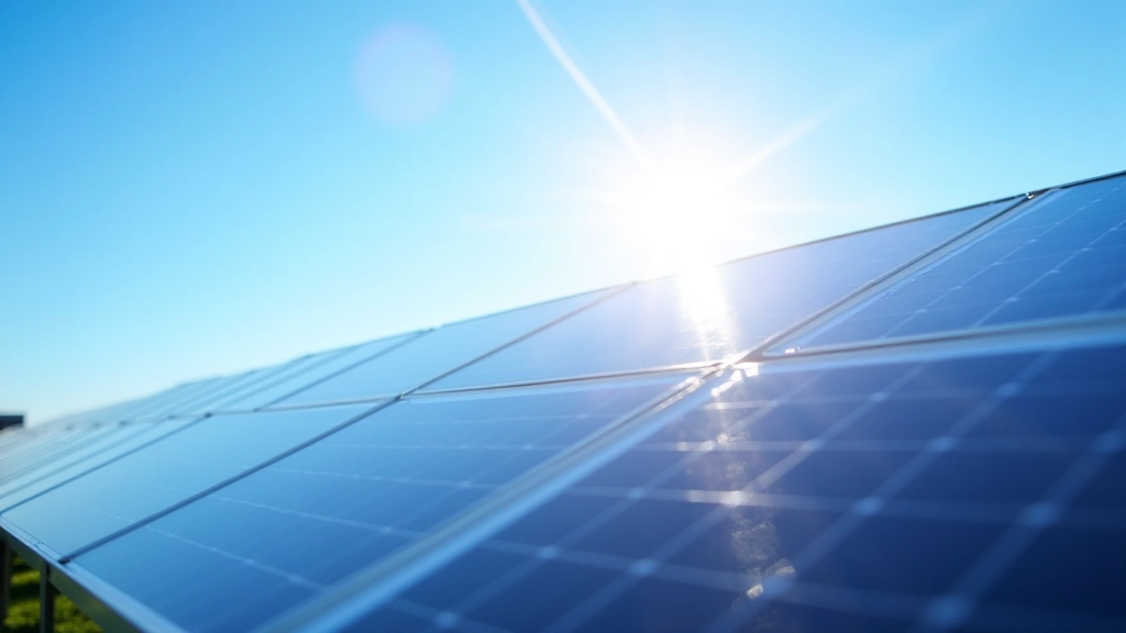 Solární panely v slunečném světle s modrou oblohou